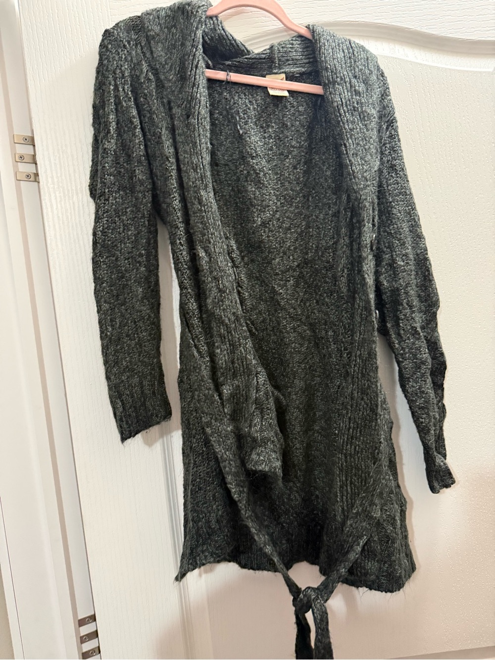 Faded Glory Dark Gray Open-Front Knit Cardigan with Tie
